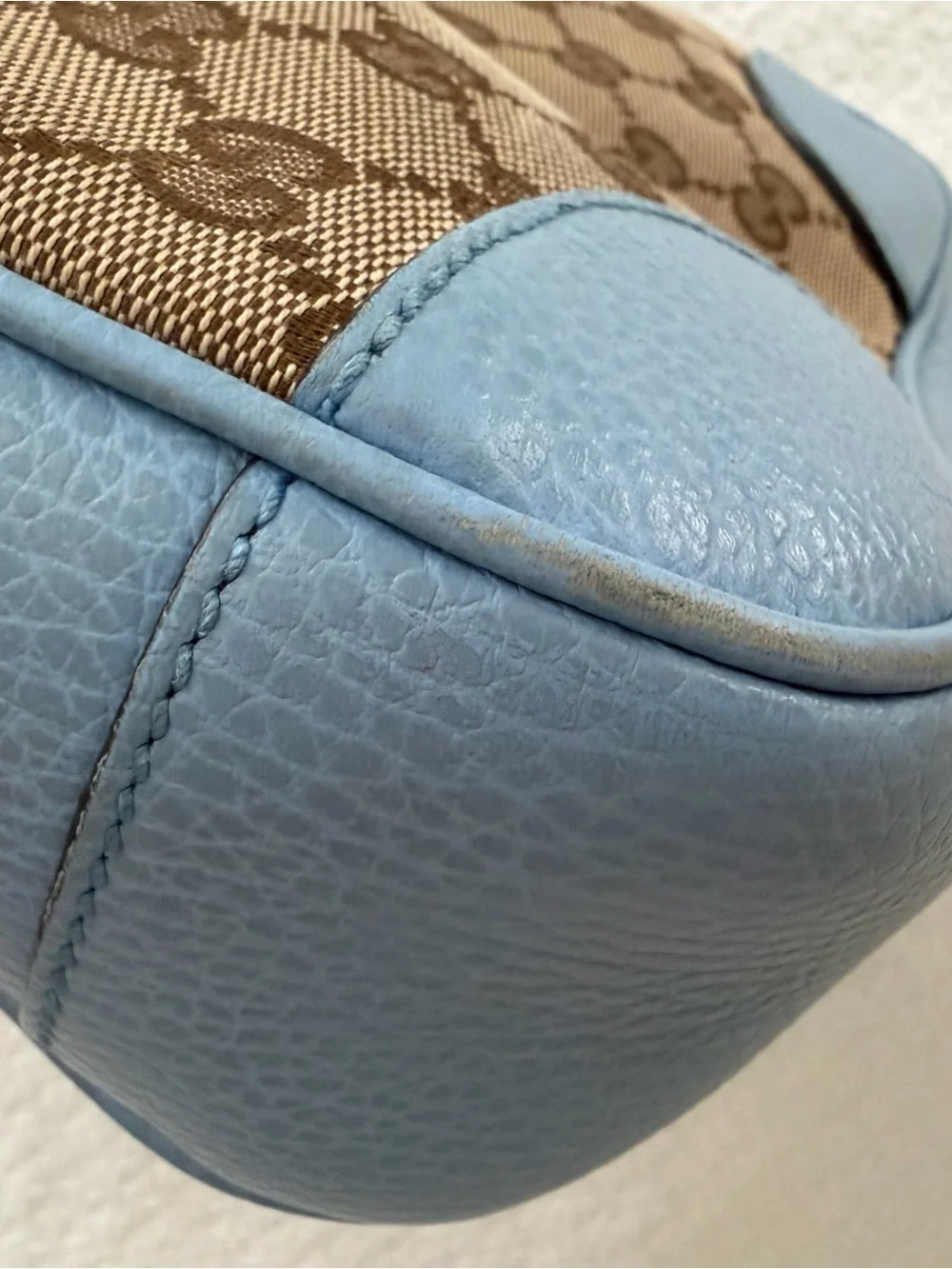 Gucci Brown GG Canvas and Light Blue Leather Crossbody Bag